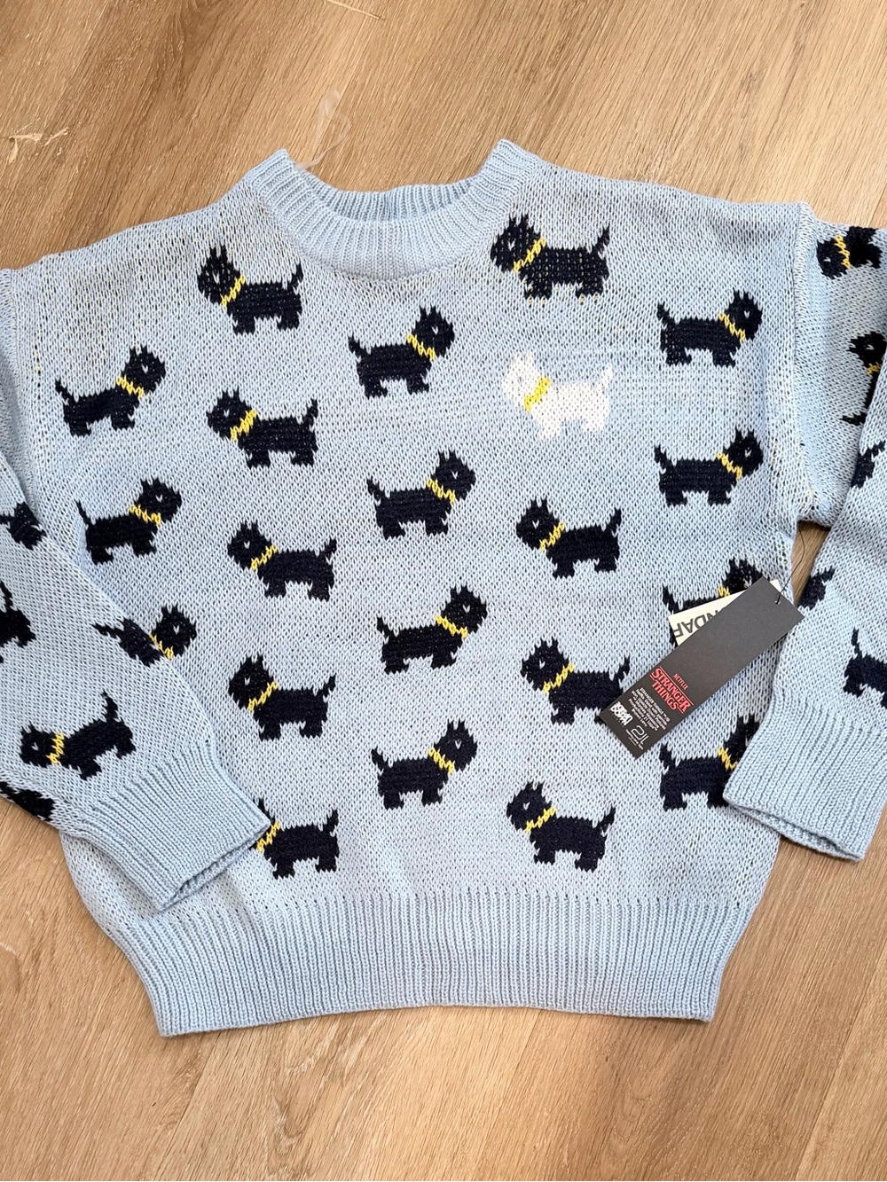 Light Blue Scottie Dog Crewneck Sweater - Unbranded